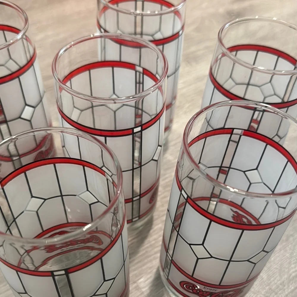 Libbey Coca-Cola Coke Vintage Frosted Tiffany Style 1985 Glasses set of 6